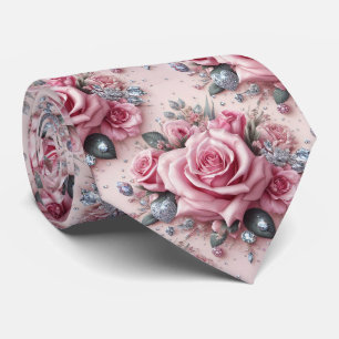 Luxus-Hochzeitskrawatte   Rosa Rosen & Diamanten Krawatte