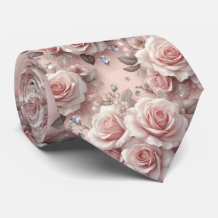 Luxus-Hochzeitskrawatte   Rosa Rosen & Diamanten Krawatte
