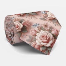 Luxus-Hochzeitskrawatte | Rosa Rosen & Diamanten