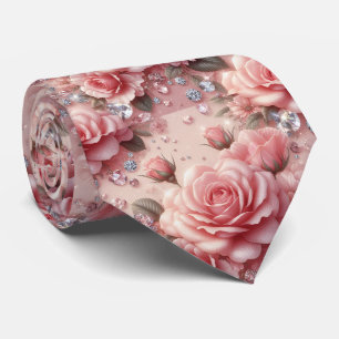 Luxus-Hochzeitskrawatte   Rosa Rosen & Diamanten Krawatte