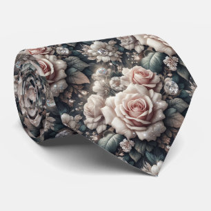 Luxus-Hochzeitskrawatte   Rosa Rosen & Diamanten Krawatte