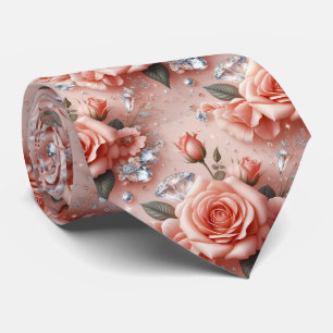 Luxus-Hochzeitskrawatte   Rosa Rosen & Diamanten Krawatte