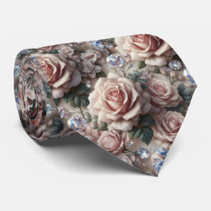 Luxus-Hochzeitskrawatte   Rosa Rosen & Diamanten Krawatte