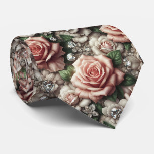 Luxus-Hochzeitskrawatte   Rosa Rosen & Diamanten Krawatte