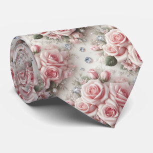 Luxus-Hochzeitskrawatte   Rosa Rosen & Diamanten Krawatte