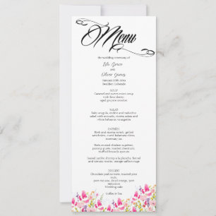 Luxus-Hochzeitsmenükarte mit heißen rosa Blumen Einladung