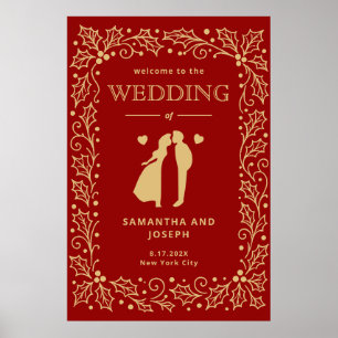 Luxus-Hochzeitsplakat in Rot und Antik-Gold Poster