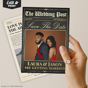 Luxus-Hochzeitszeitung Save The Date Folien-Einlad Folieneinladung