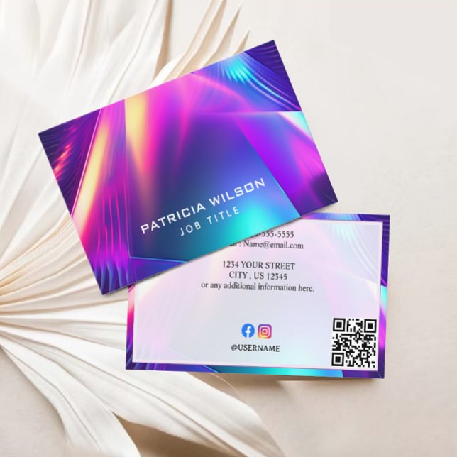 Luxus-Holographic Minimal QR Code & Social Media Visitenkarte (Luxury Holographic Business Card)