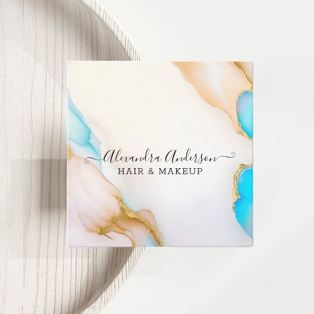 Luxus Holographic Opal Agate Marble Gold Details Quadratische Visitenkarte (Luxury Holographic Opal Agate Marble Gold Details Square Business Card)