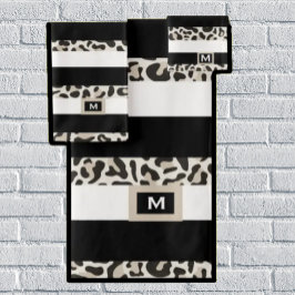 Luxus Hotel Monogram Black Rose Gold Weißer Badema Badhandtuch Set
