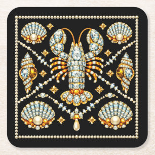 Luxus-Hummer-Juwelenmuster-Diamant Rechteckiger Pappuntersetzer