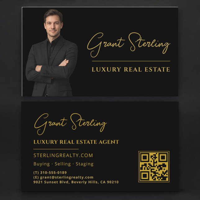 Luxus-Immobilien Black Gold QR-Code-Skript  Visitenkarte (Von Creator hochgeladen)