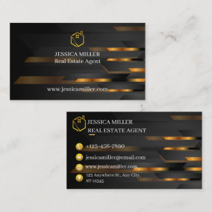 Luxus-Immobilienmakler Geometrisch Schwarz Gold Ge Visitenkarte