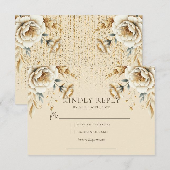 Luxus Ivory & Gold Quinceñera UAwg Begleitkarte (Vorne/Hinten)