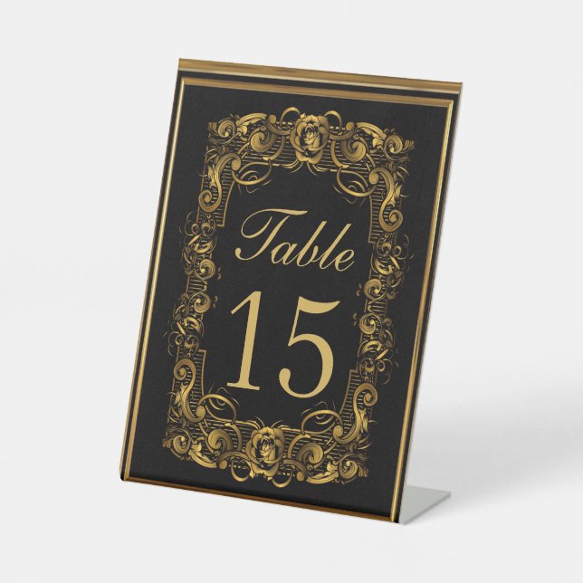 Luxus Jugendstil Schwarz und Gold Royal Wedding Sockelschild (Vorderseite)