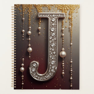 Luxus-Juwel-Buchstabe J-Monogramm mit Glitter Planer