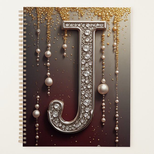 Luxus-Juwel-Buchstabe J-Monogramm mit Glitter Planer (Vorderseite)