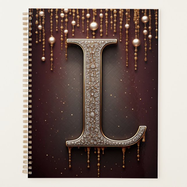 Luxus-Juwel-Letter L-Monogramm mit Glitter Planer (Vorderseite)