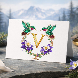 Luxus-Juwelen-Kolibri-Monogramm V Hochzeit Dank Dankeskarte