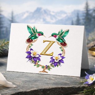Luxus-Juwelen-Kolibri-Monogramm Z Hochzeit Als Dankeskarte