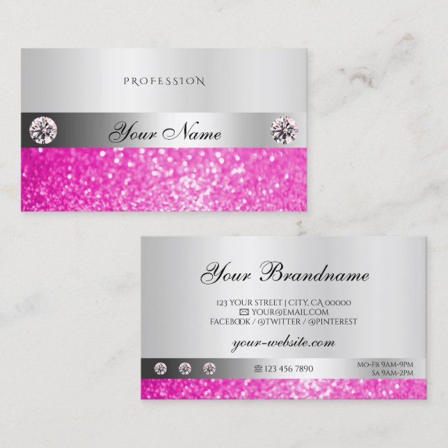 Luxus Juwelen Silver Shimmer Pink Glitzer Diamonds Visitenkarte (Vorne/Hinten)