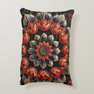 Luxus-Karmesinrot-Gold-3D-Blumen-Mandala-Rücken-Ki Dekokissen