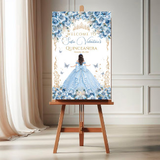 Luxus-Kleid Babyblau Gold Märchen-Schleife Willkom Poster