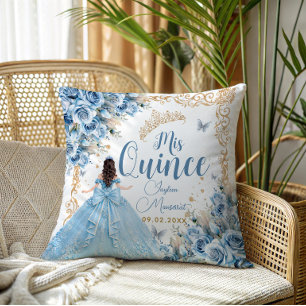 Luxus-Kleid Babyblau Gold Mis Quince Prinzessin Kissen