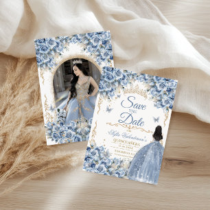 Luxus-Kleid Babyblau Gold Prinzessin Foto Save The Date