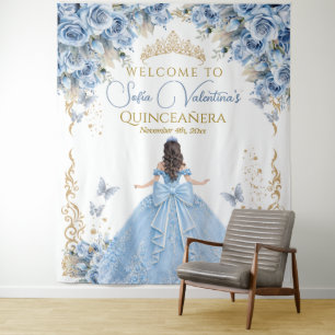 Luxus-Kleid Babyblau Gold Quinceanera Willkommen  Wandteppich