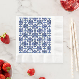 Luxus königsblau-weißes barockes Blumenmuster Serviette
