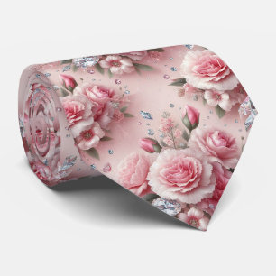 Luxus Krawatte   Rosa Nelken & Diamanten