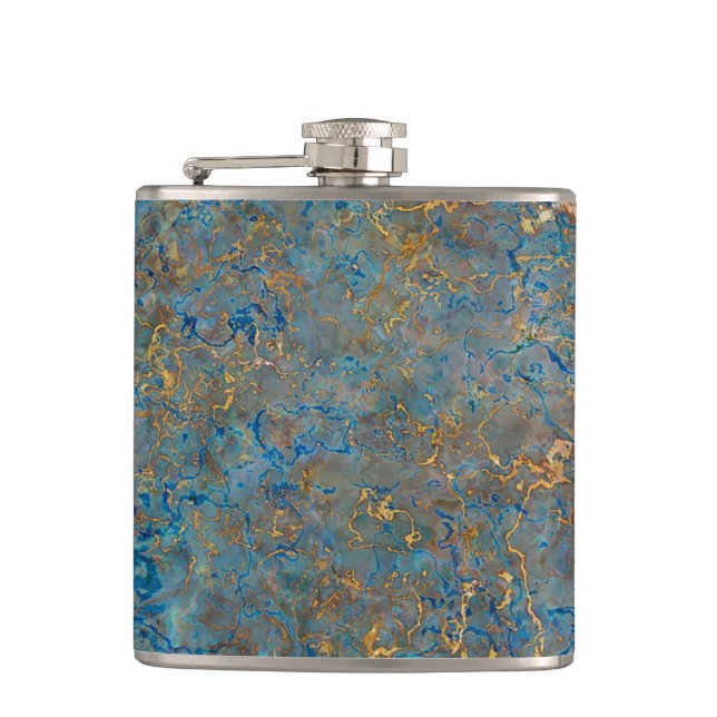 Luxus-Lapis Lazuli Blue und Gold-Marmor Flachmann (Vorderseite)