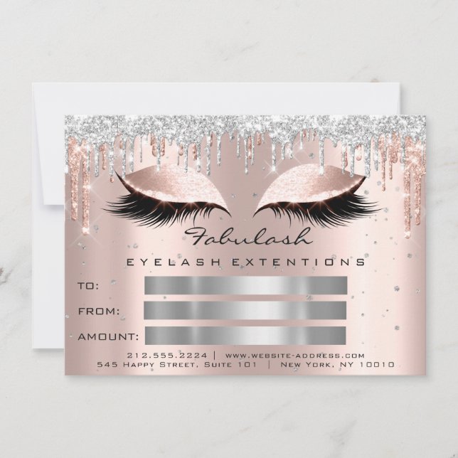 Luxus Lashes Rose Silver Makeup Zertifikat Geschen Einladung (Vorderseite)