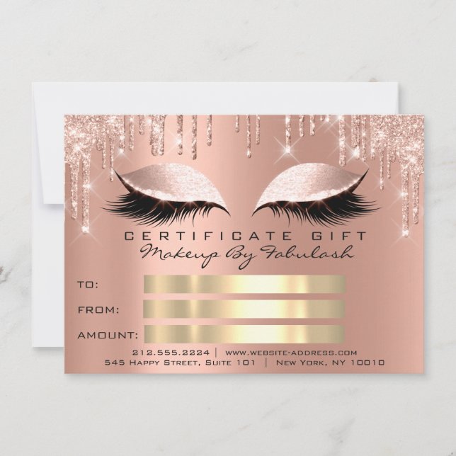 Luxus Lashes Rose Tropfen Makeup Zertifikat Gesche Einladung (Vorderseite)