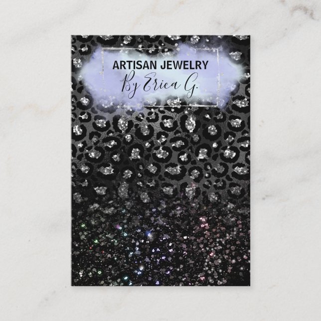 Luxus Leopard Glitzer Silbererdkarten Visitenkarte (Vorderseite)