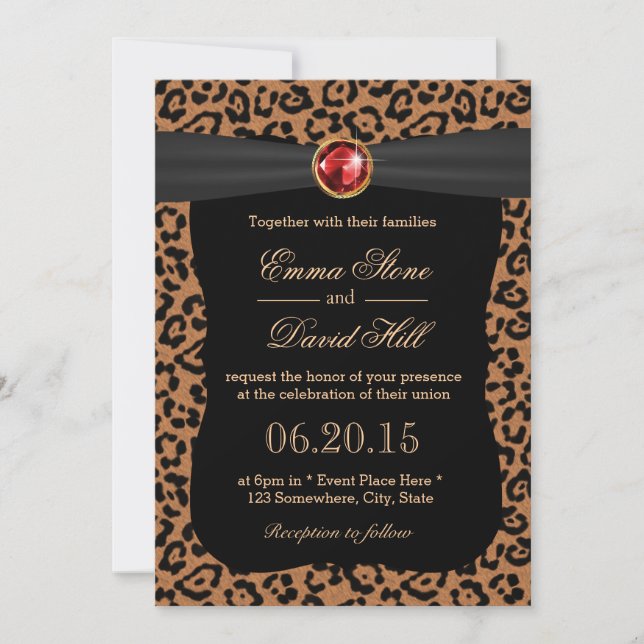 Luxus Leopard Print Ruby Gemstone Hochzeit Einladung (Vorderseite)