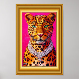 Luxus-Leoparden-Porträt mit Diamant-Halskette – Bo Poster