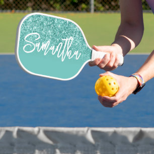 Luxus-Licht-Teal-Glitter-Ombre-Personalisiert Pickleball Schläger