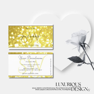 Luxus Light Golden Glitzer Stars Initials White Visitenkarte