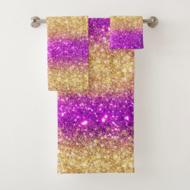 Luxus Lila Gold Glitzer Badhandtuch Set