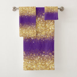 Luxus Lila Gold Glitzer Badhandtuch Set