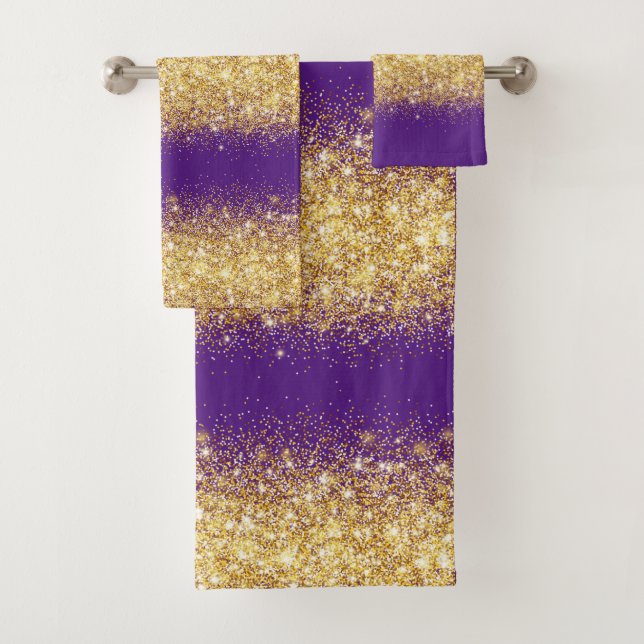 Luxus Lila Gold Glitzer Badhandtuch Set (Insitu)