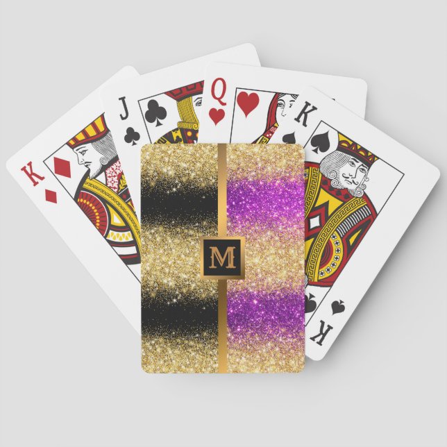 Luxus Lila Gold Glitzer Spielkarten (Rückseite)