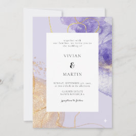 Luxus Lila & Golden Abstrakt Wedding Einladung