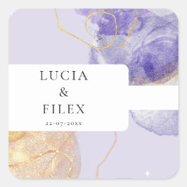 Luxus Lila & Golden Abstrakt Wedding Quadratischer Aufkleber