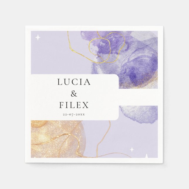 Luxus Lila & Golden Abstrakt Wedding Serviette (Vorderseite)