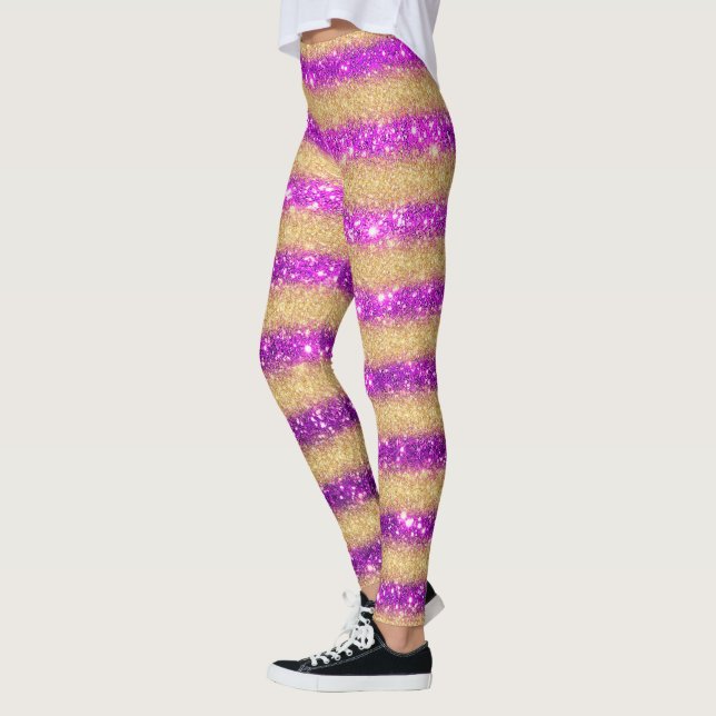 Luxus Lila Popular Geschenk Gold Glitzer Leggings (Links)