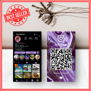 Luxus   Lila & Schwarz QR Visitenkarte